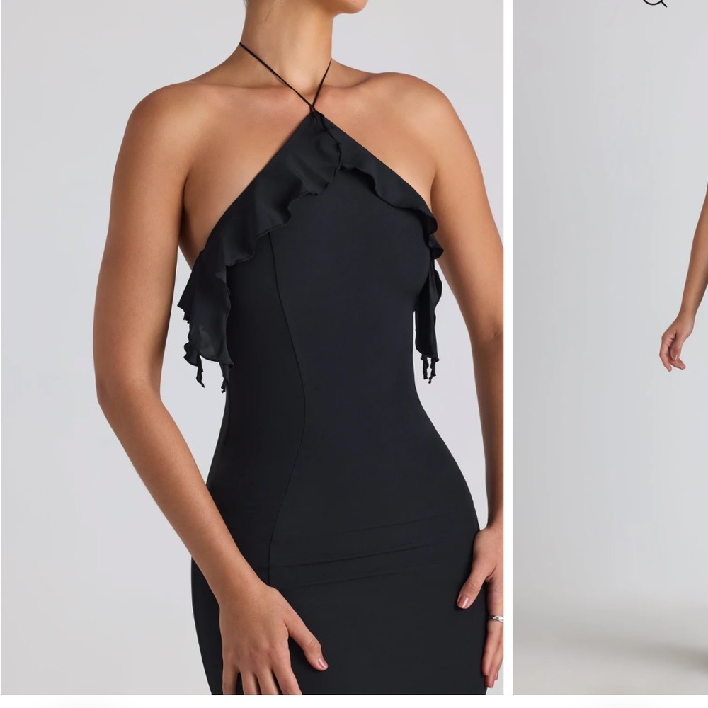 Oh Polly Black Ruffled Evening Gown - Picture 4 of 6